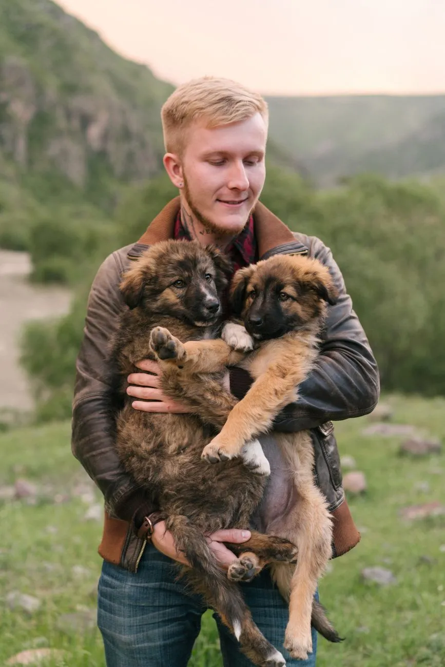 Happy young male puppy looking toward the camera