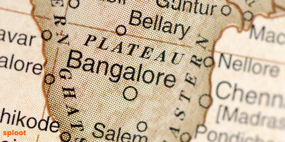 Close-up vintage map showing Bangalore and the surrounding region
