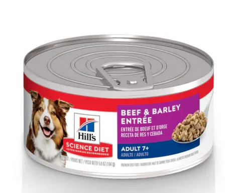 Hill's Science Diet Beef and Barley Entree canned dog food for adult dogs 7+