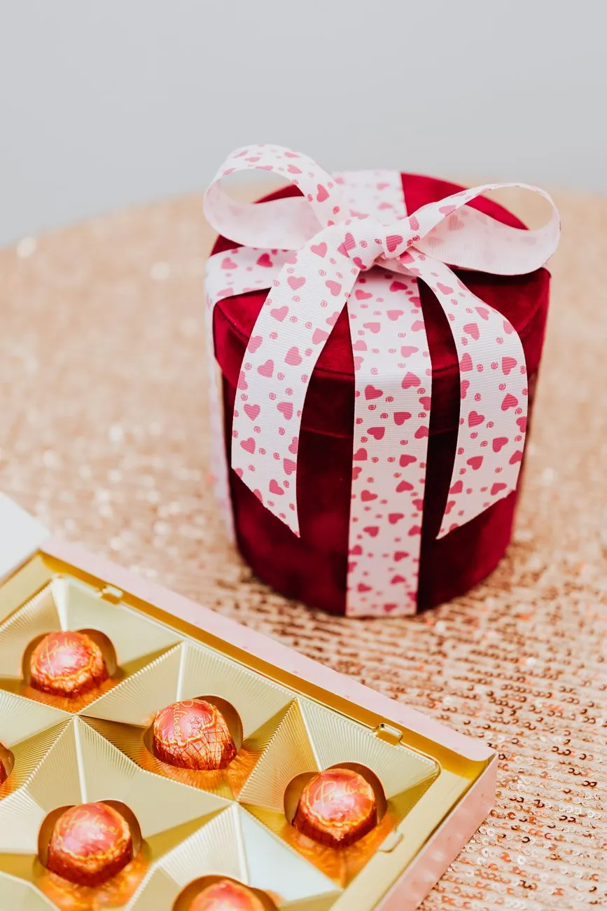 Gift box of chocolate candy kept on a table