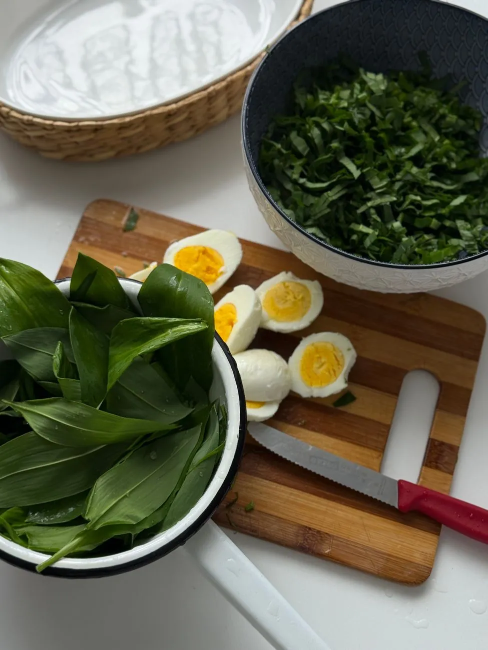 Chopped plain boiled egg pieces for portioning