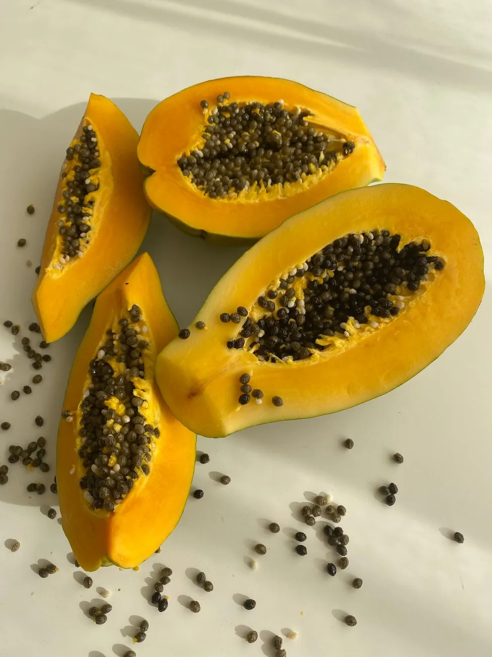 Black papaya seeds scooped out of ripe fruit