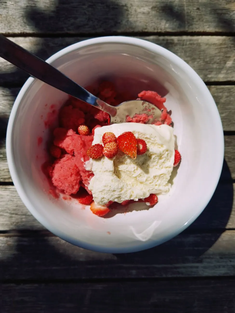 Frozen strawberry pieces for a cool summer dog treat