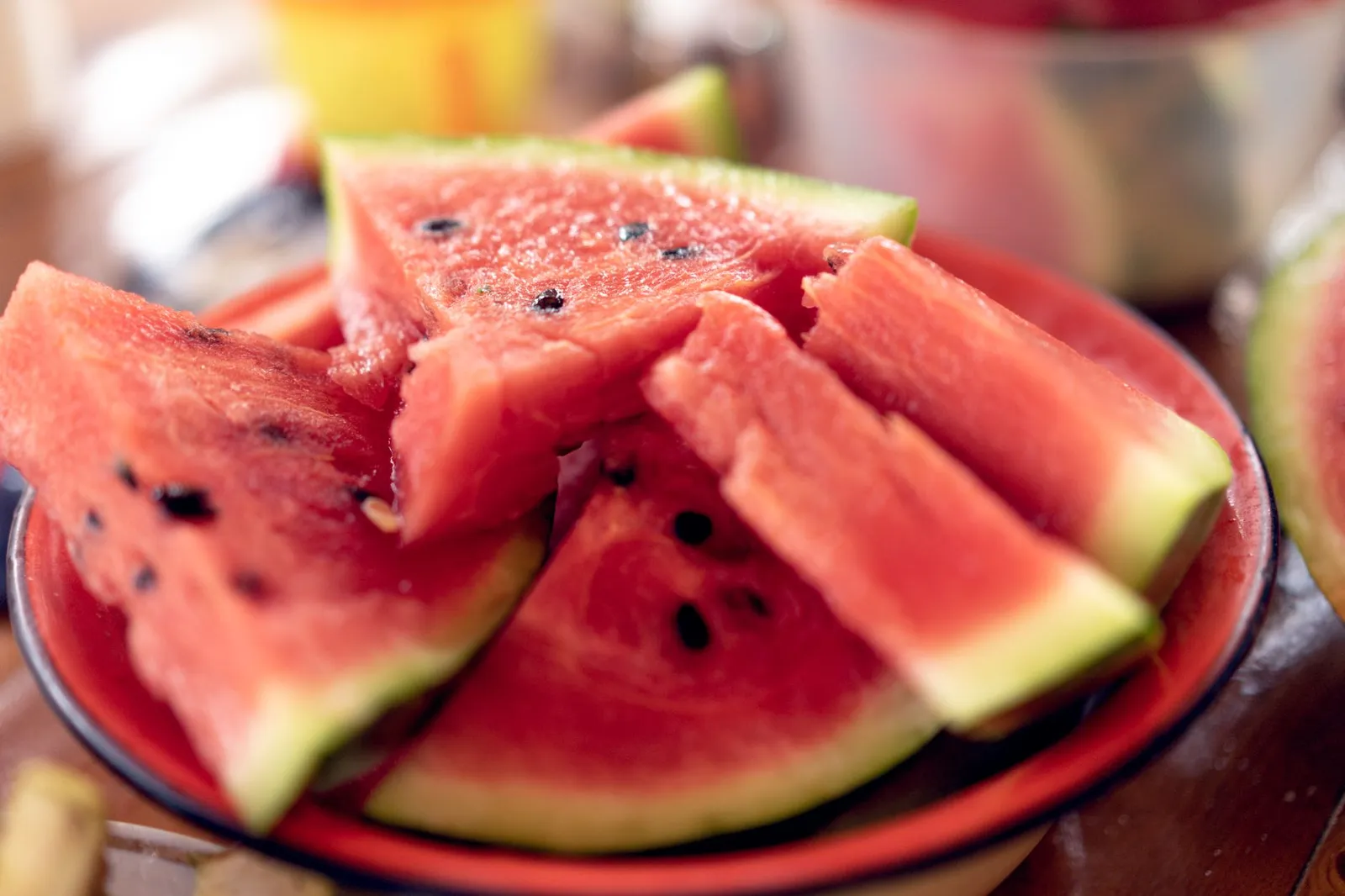 Juicy watermelon pieces showing high water content