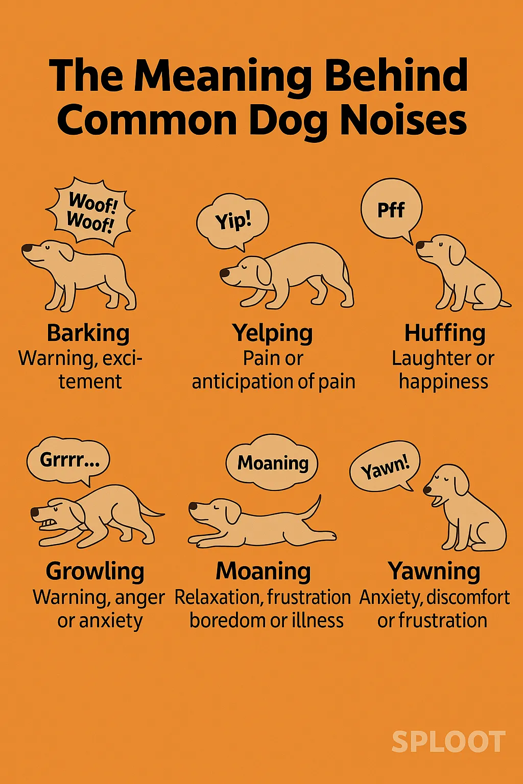 Sploot infographic listing meaning behind common dog noises