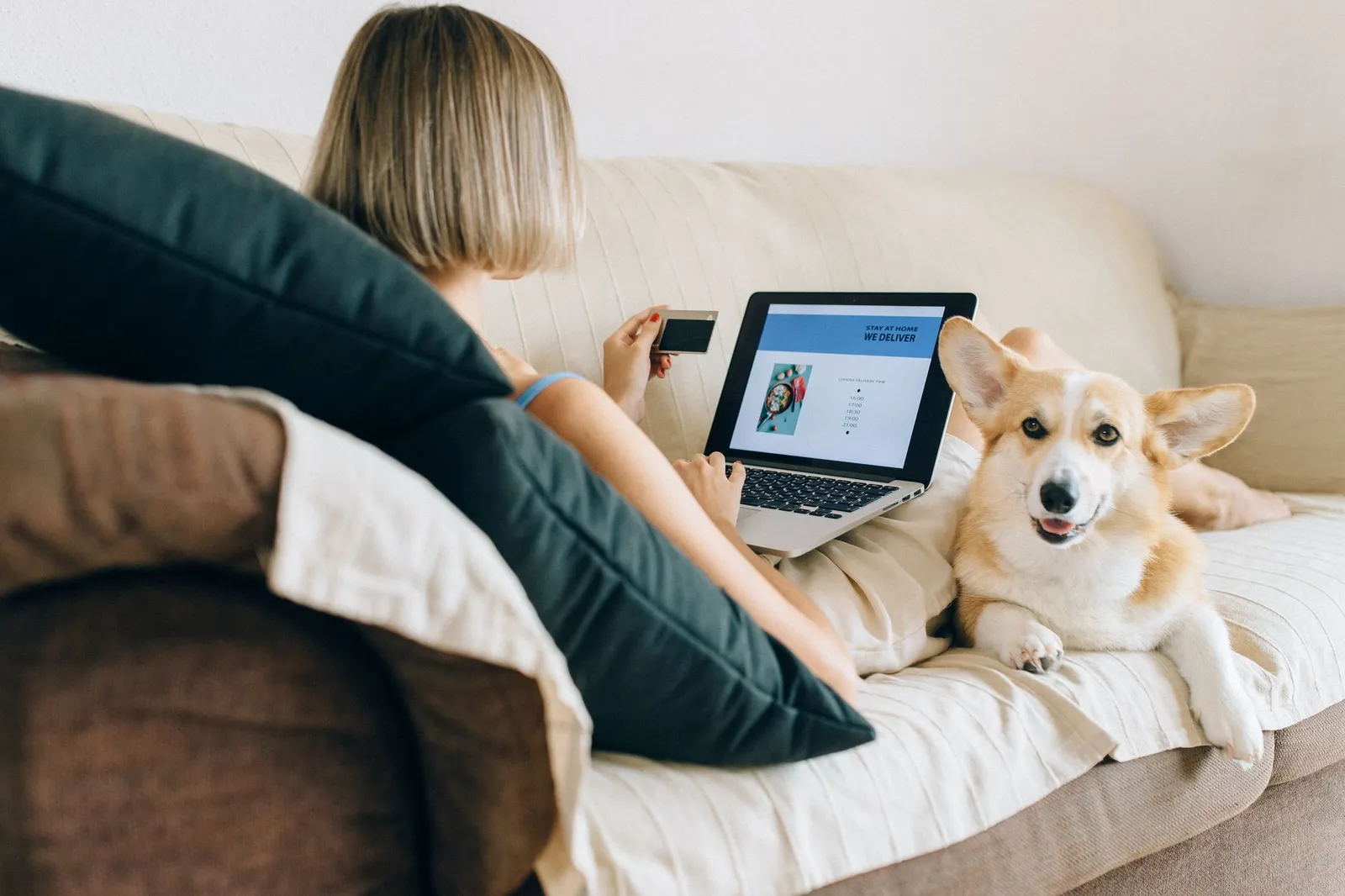 Person ordering pet supplies on a laptop at home