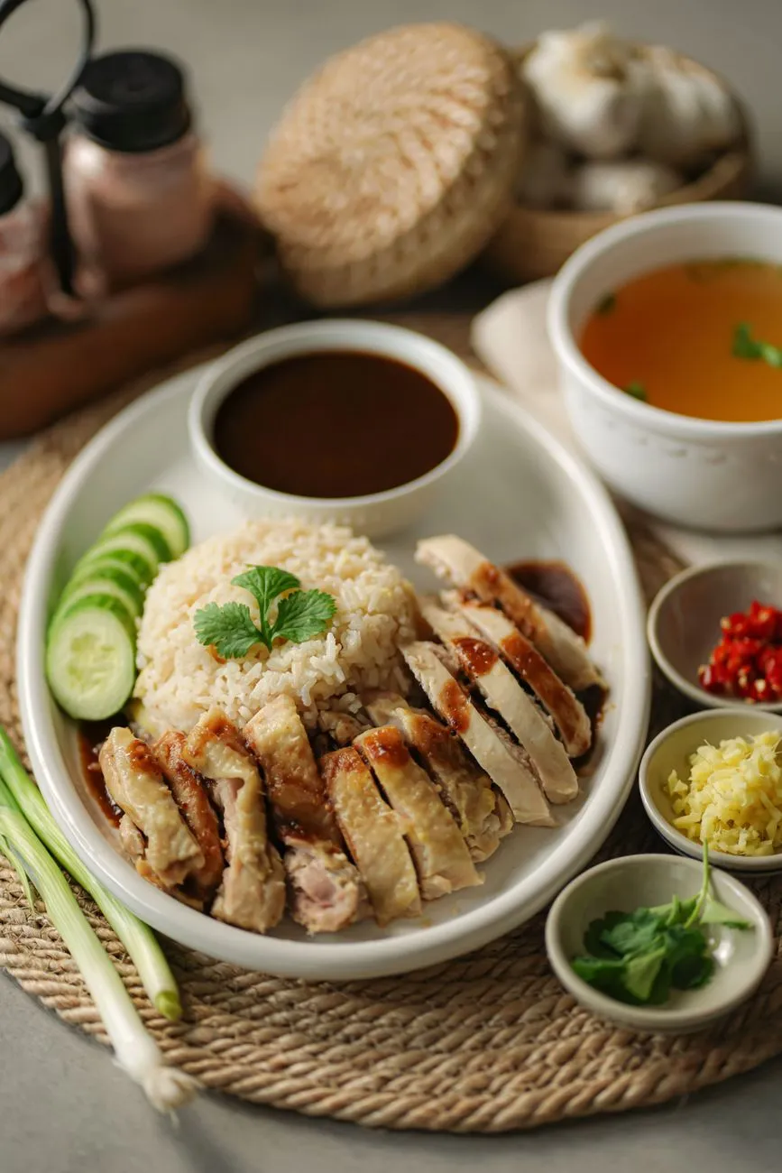 Small portion of boiled chicken and white rice after vomiting settles