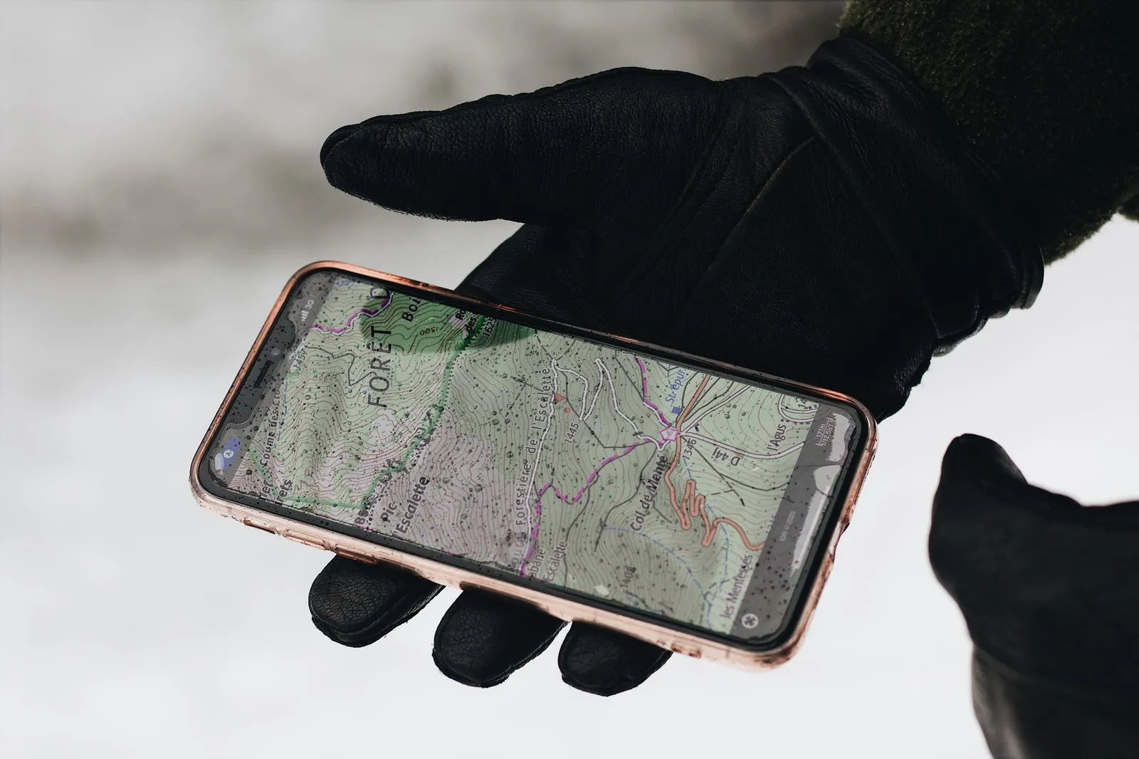 Smartphone map open during an outdoor walk