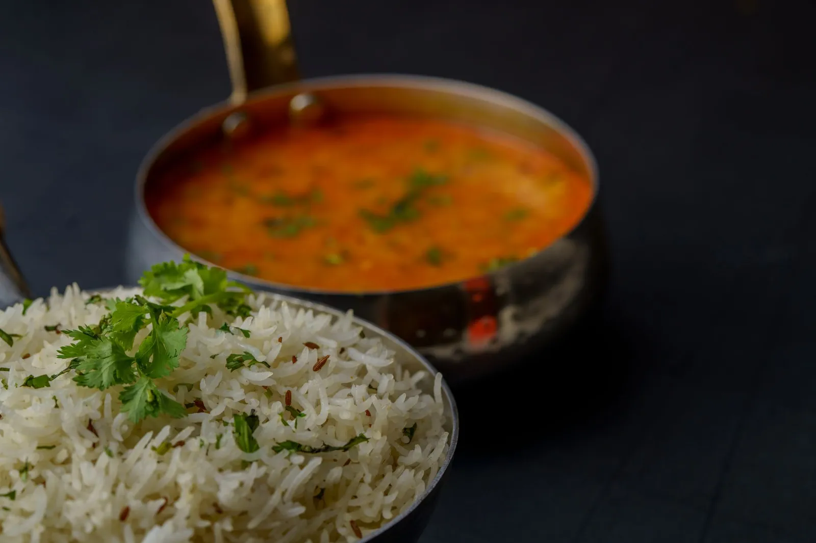 Home-cooked rice and lentils in a bowl on a kitchen counter