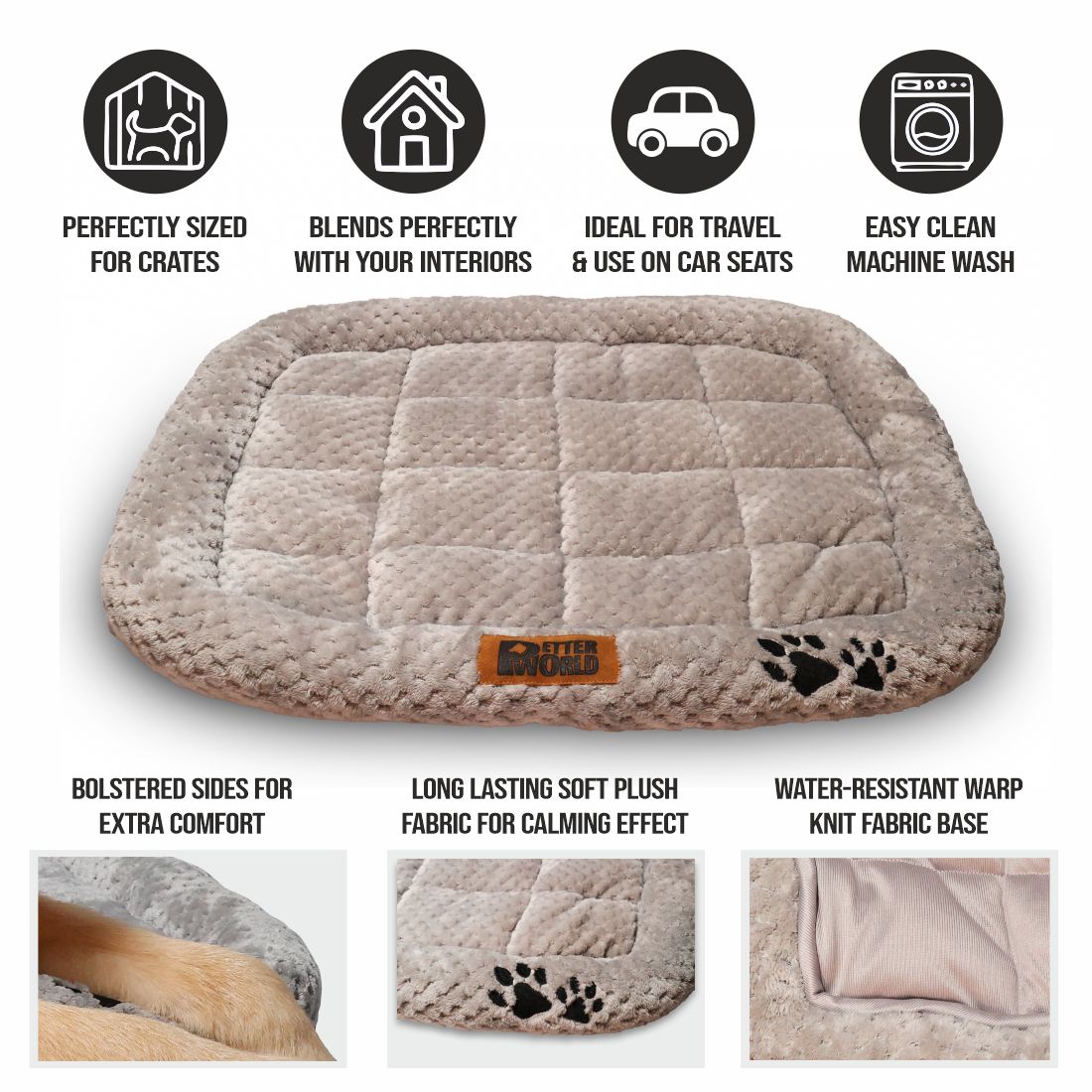 Petter World All Weather Ultra Soft Dog Mat with Padded Perimeters for Head & Jaw Support, Meteorite – image 4