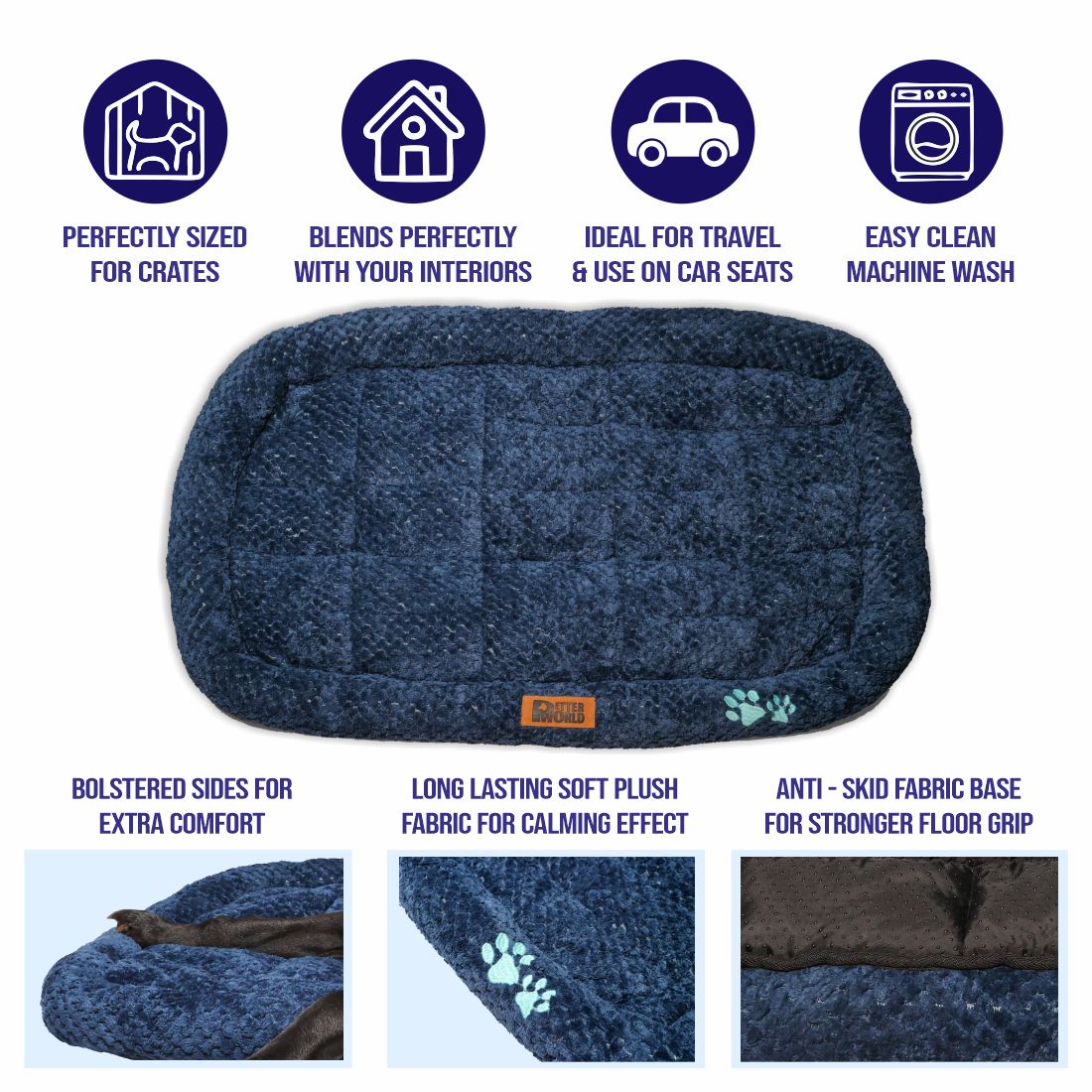 Petter World All Weather Ultra Soft Dog Mat with Padded Perimeters for Head & Jaw Support, Ensign Blue – image 4