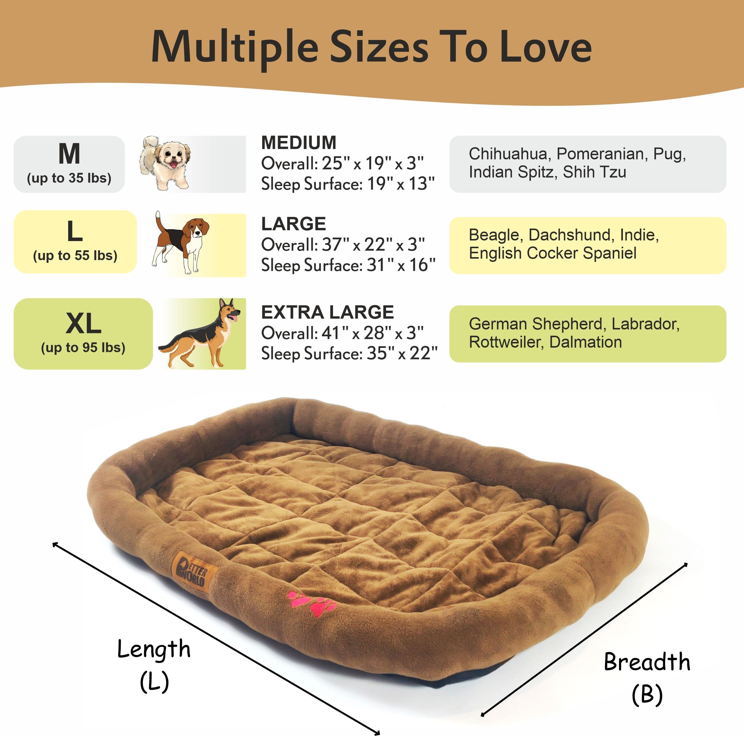 Petter World All Weather Ultra Soft Dog Mat with Padded Perimeters for Head & Jaw Support, Mocha Brown – image 4