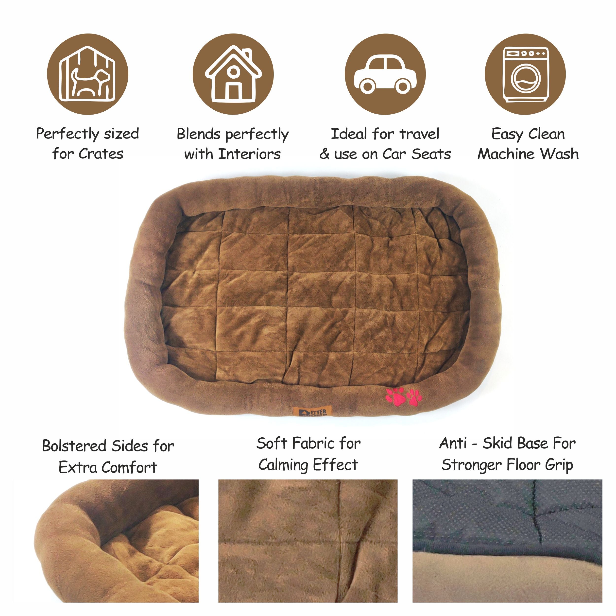 Petter World All Weather Ultra Soft Dog Mat with Padded Perimeters for Head & Jaw Support, Mocha Brown – image 3