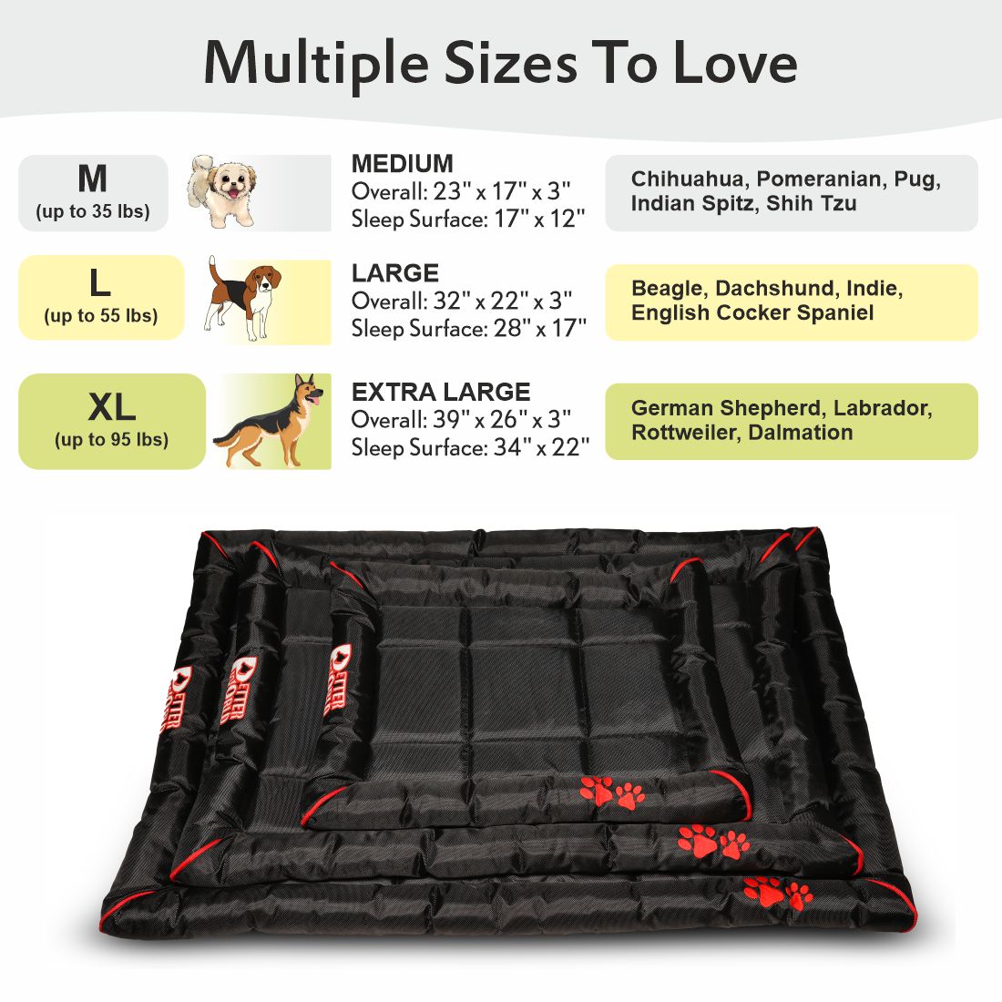 Petter World Waterproof Dog Mat with Padded Perimeters for Head & Paw Support, Jet Black – image 5