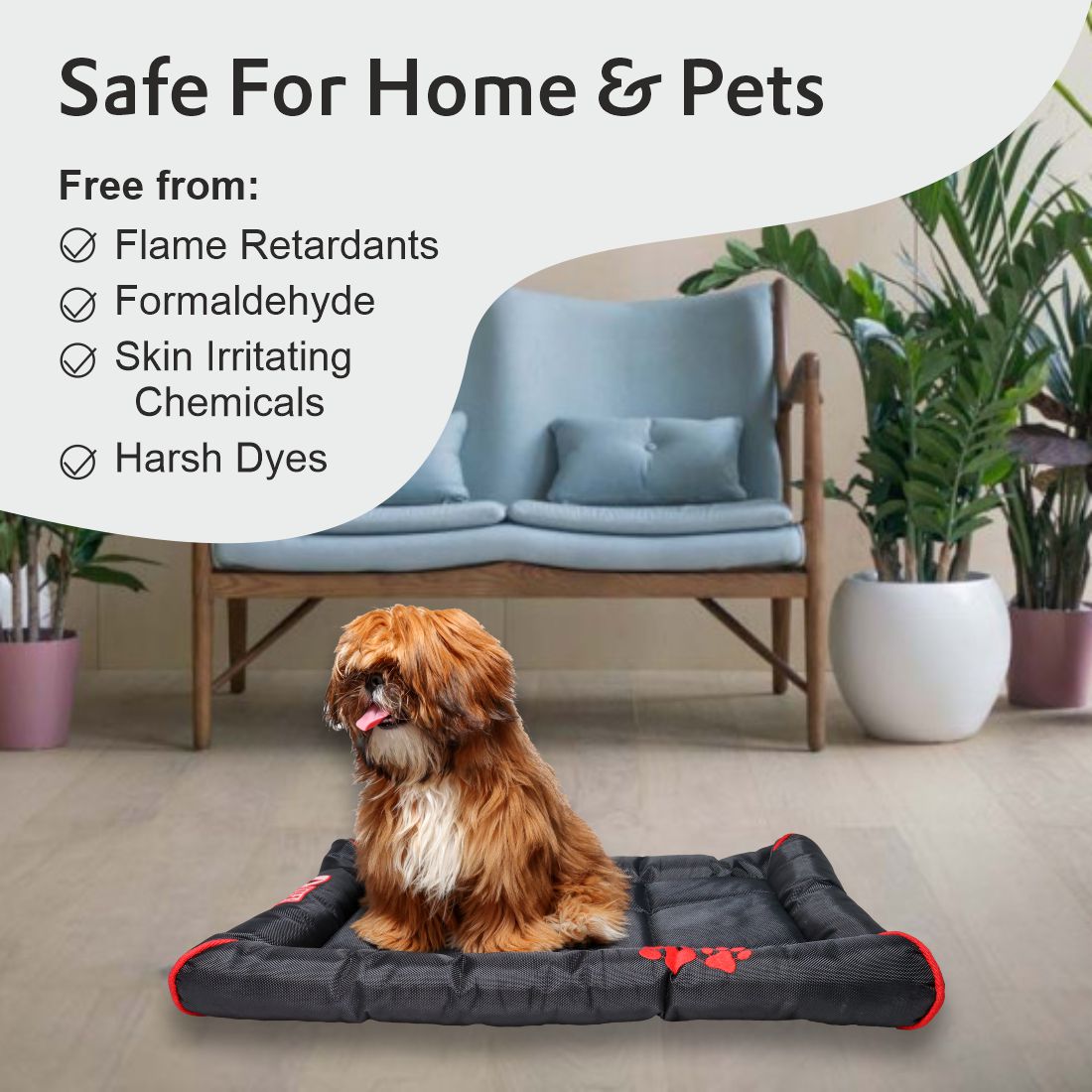 Petter World Waterproof Dog Mat with Padded Perimeters for Head & Paw Support, Jet Black – image 9