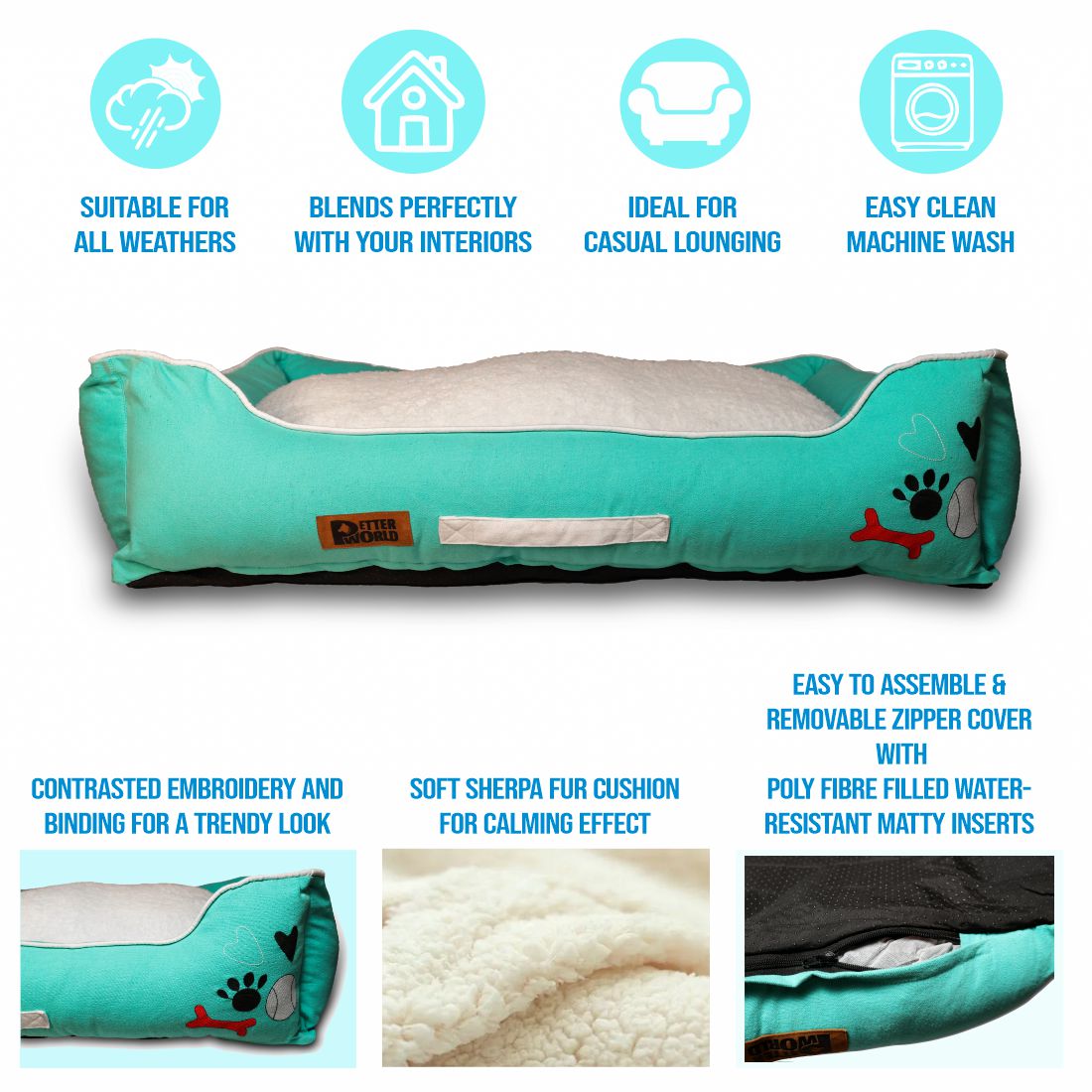 Petter World Luxury Turquoise Lounger Bed with Removable Cushion – image 7