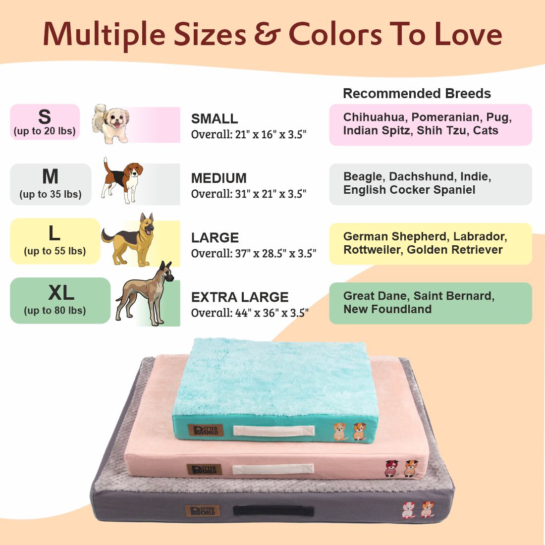 Petter World Orthopedic Memory Foam Bed, Peach Pearl – image 5