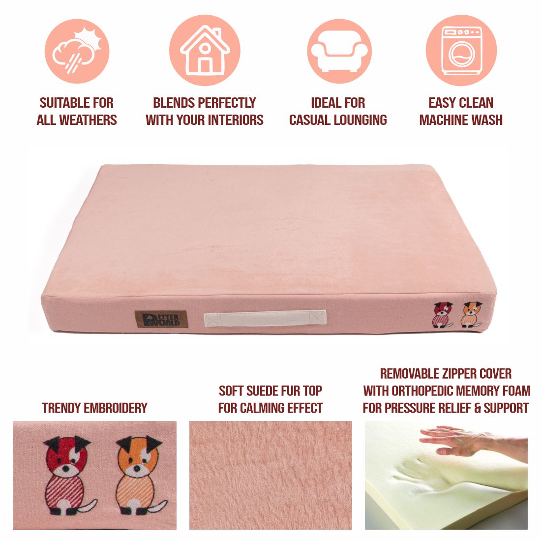 Petter World Orthopedic Memory Foam Bed, Peach Pearl – image 6