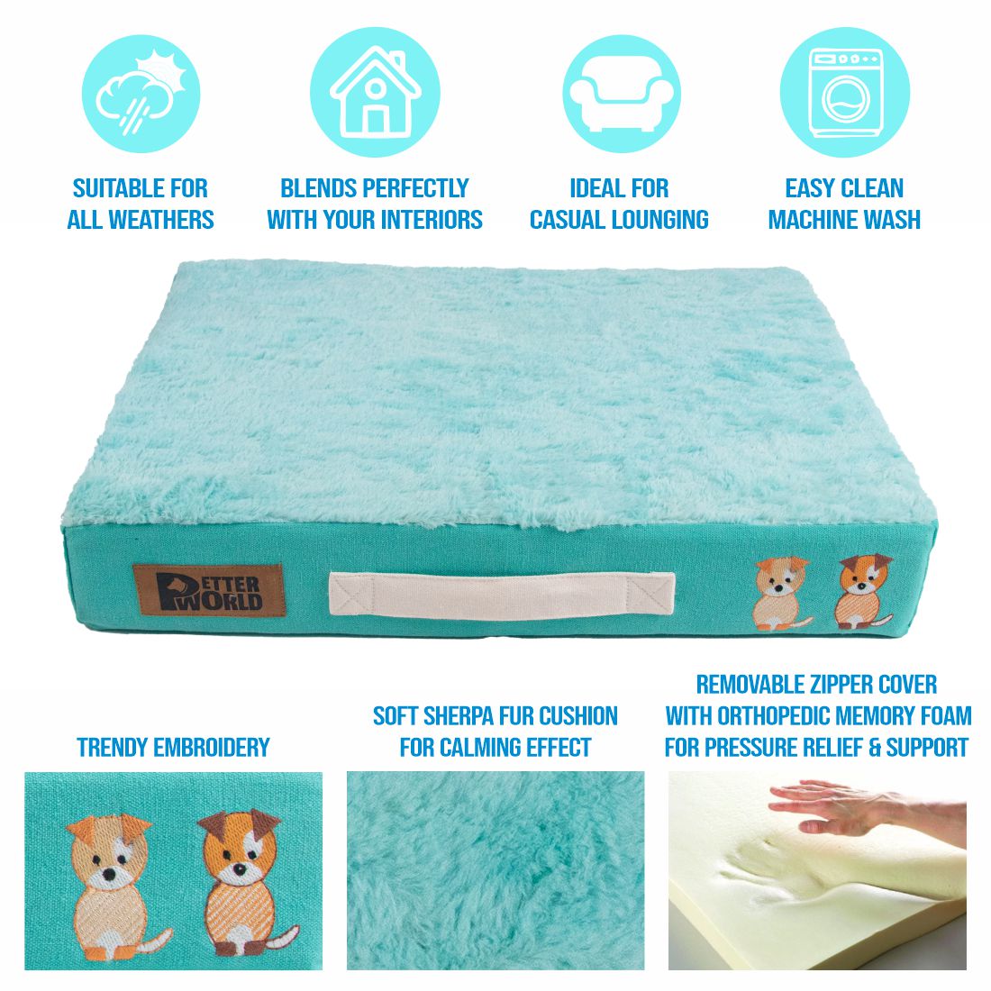 Petter World Orthopedic Memory Foam Bed, Turquoise – image 5