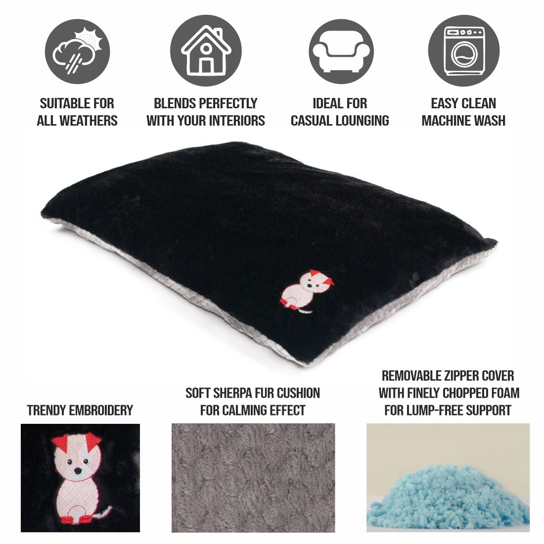 Petter World Chopped Foam Pillow Bed - Meteorite & Jet Black – image 8