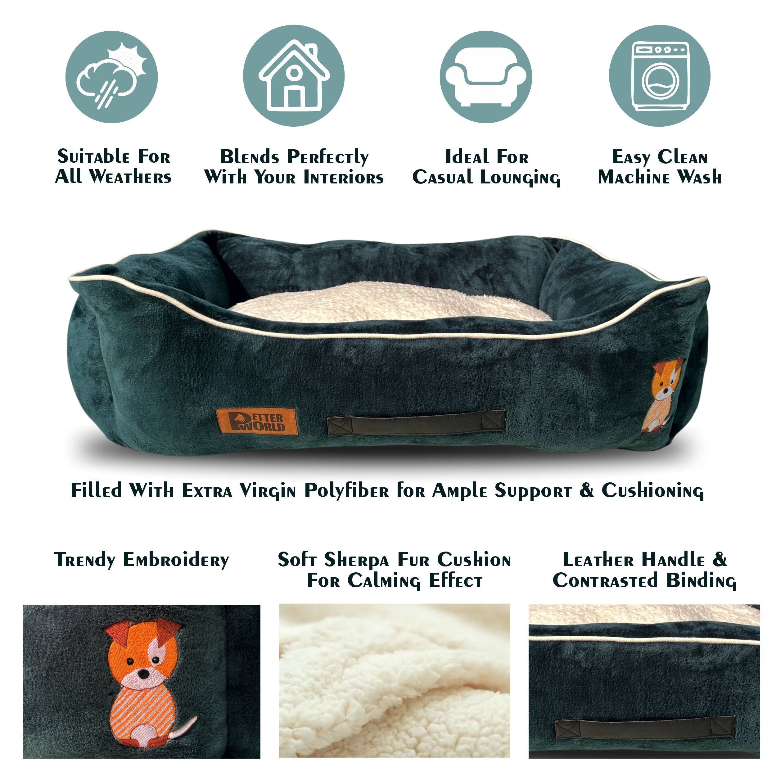 Petter World Luxury Bottle Green Lounger Bed with Removable Cushion – image 6