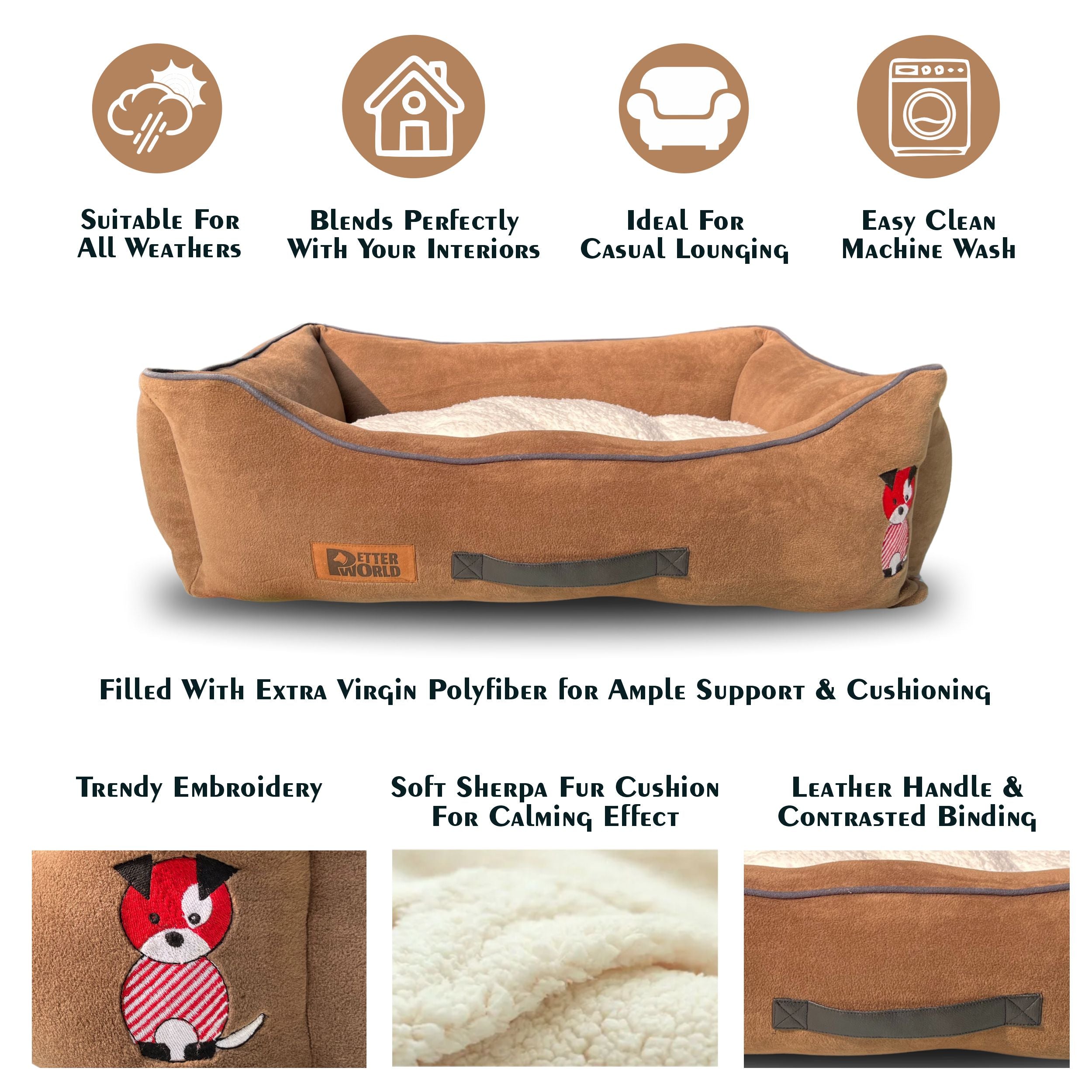 Petter World Luxury Mocha Brown Lounger Bed with Removable Cushion – image 5