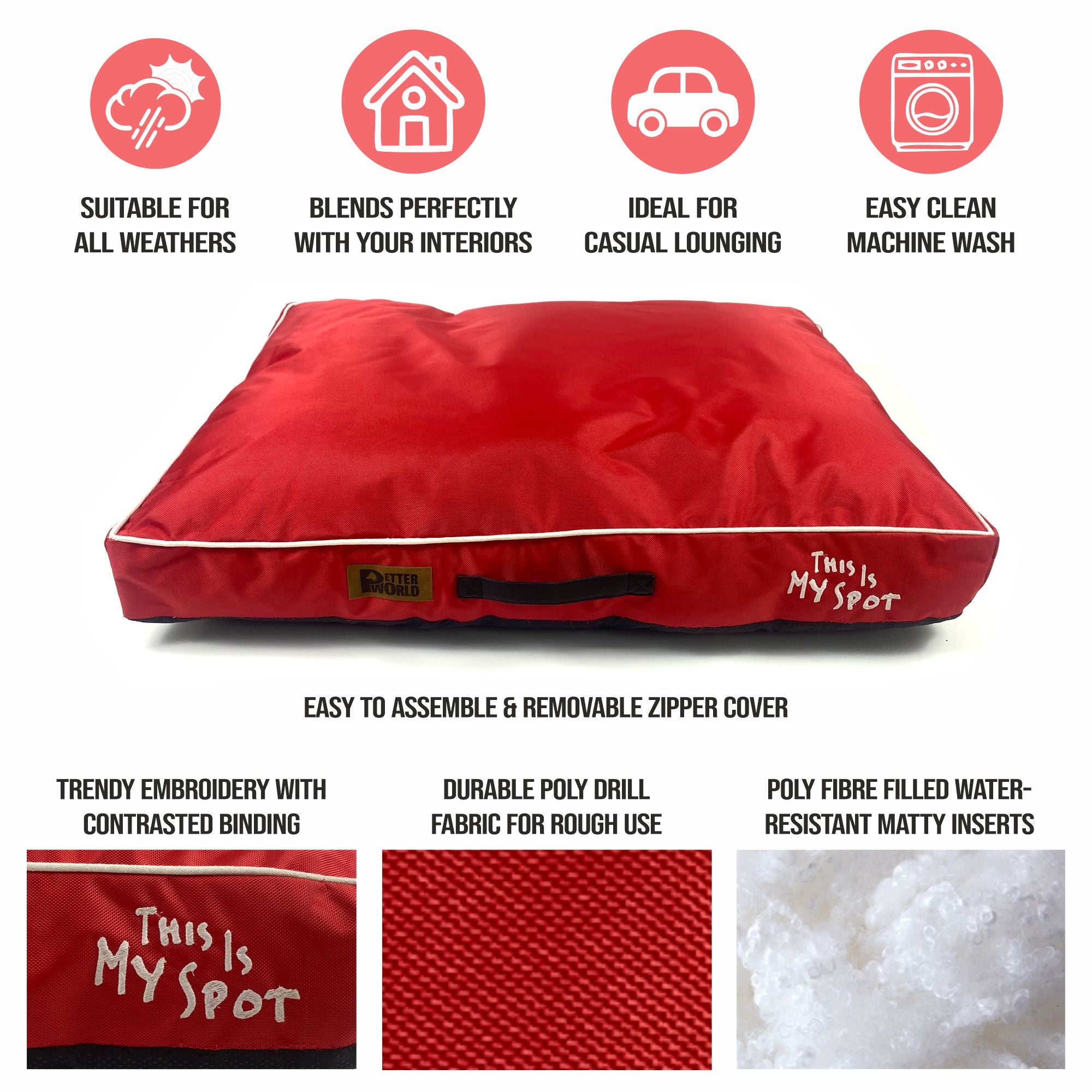 Petter World Waterproof Cushion Mattress - Cherry Red – image 4
